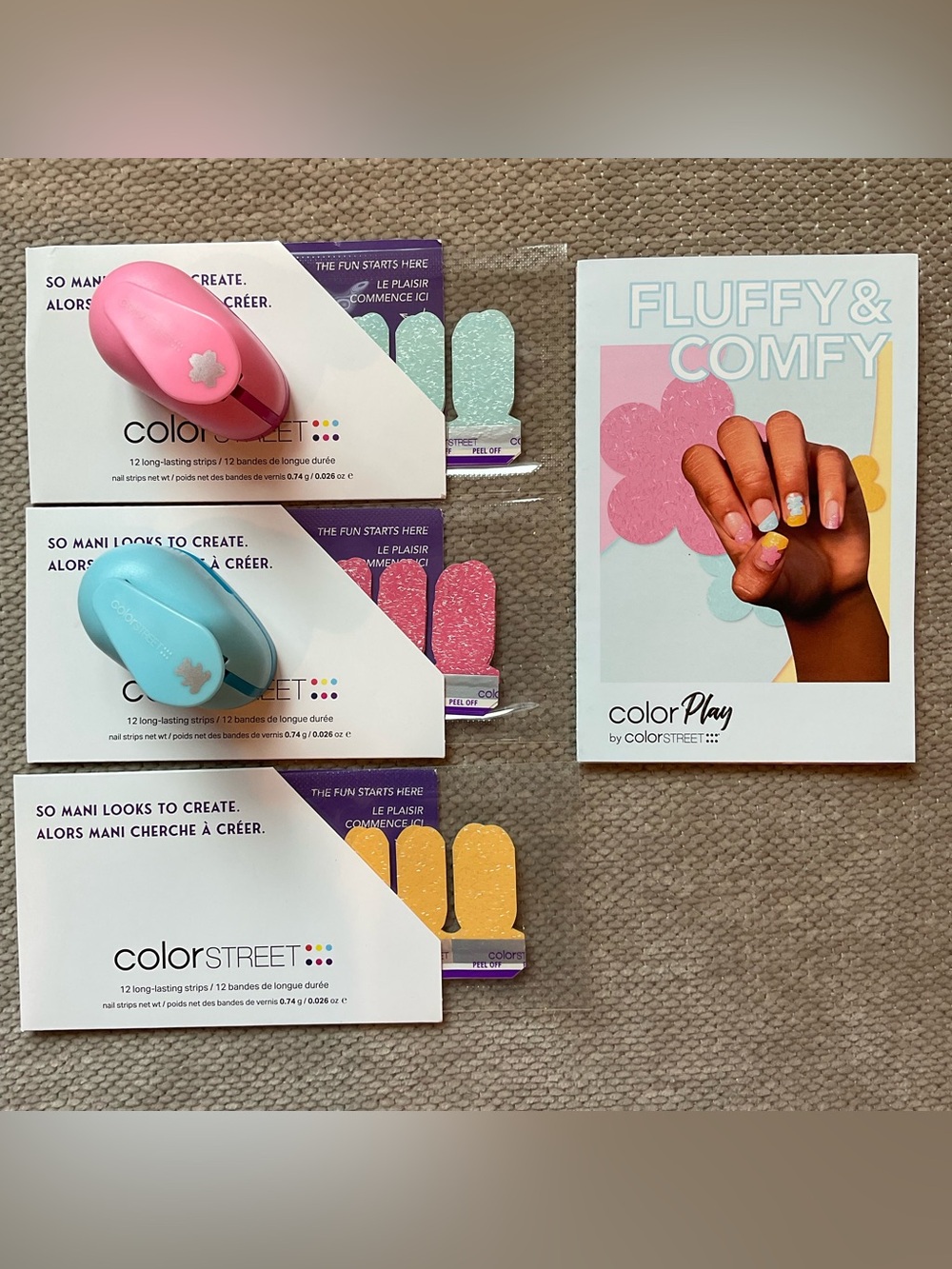 Fluffy & Comfy Colorstreet Nail Strip sets with 2 Punches